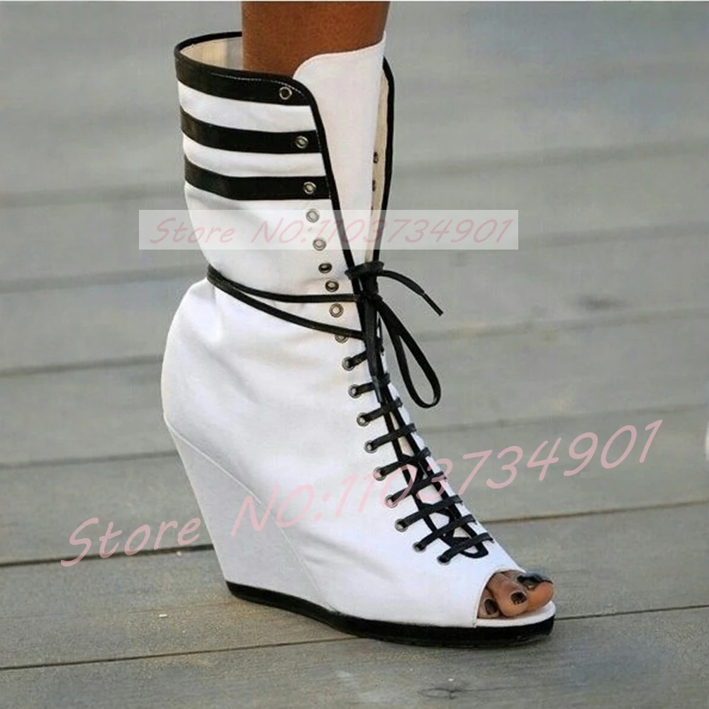 Black Striped Peep Toe Wedges  - Street Fashion Events review and price