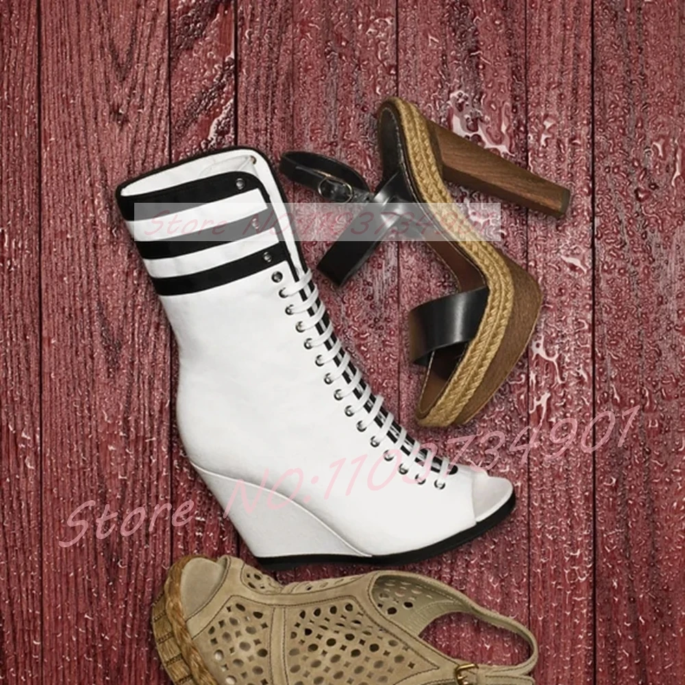 Black Striped Peep Toe Wedges  - Street Fashion Events review and price
